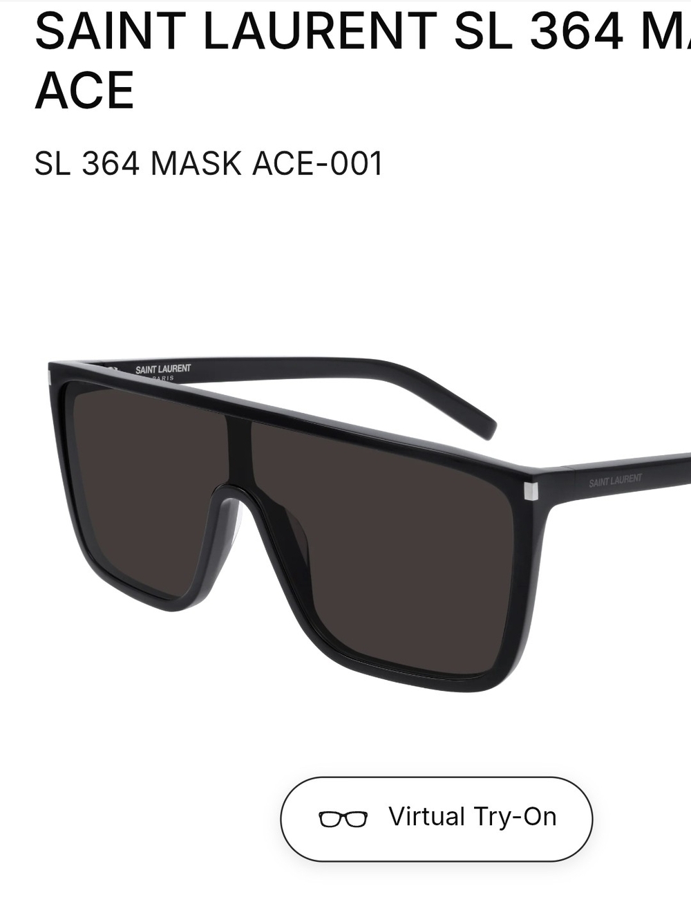 Saint Laurent SL 364 Mask Ace Sunglasses in Black - Picture 2 of 3